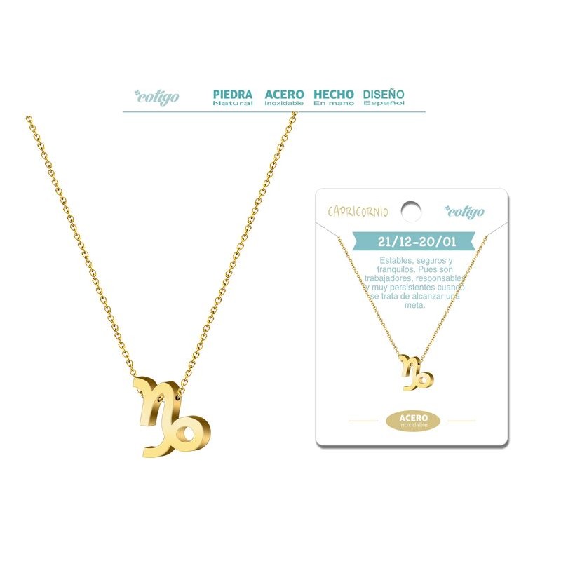 Collar Zodiaco Capricornio Acero Dorado - Coleccion Constelaciones Zodiaco